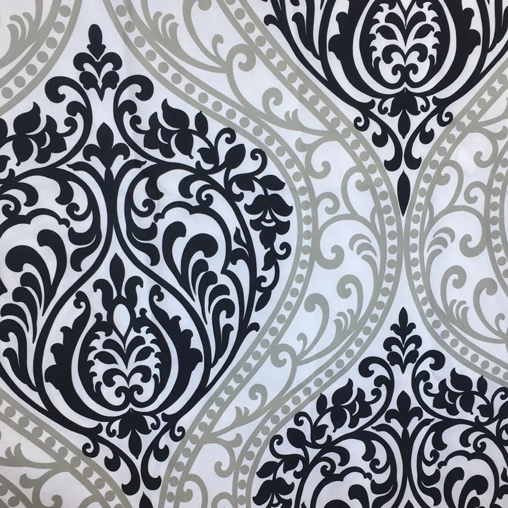Shower Curtain. Unlined. Black, white & gray.